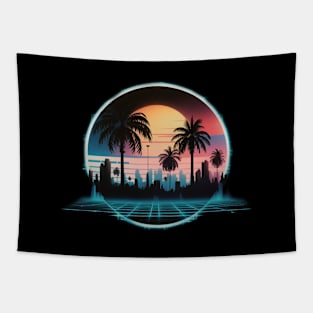 80s Vaporwave Palm Trees Sunset florida Tapestry