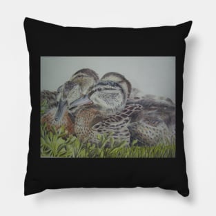 Ducklings in a huddle Pillow