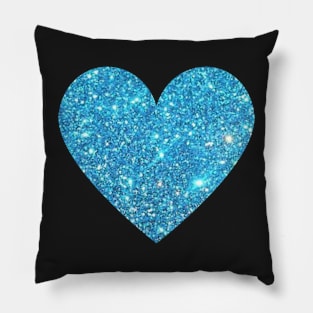 Light Blue Faux Glitter Heart Pillow