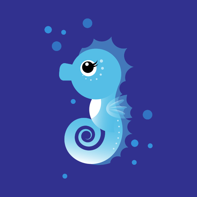 Kawaii Animal Illustration with a cute Seahorse for Kids by Piakolle