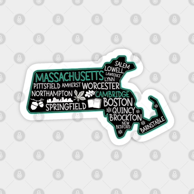 Massachusetts Cambridge cute map Salem Lowell Lawrence Lynn Worcester Springfield Magnet by BoogieCreates