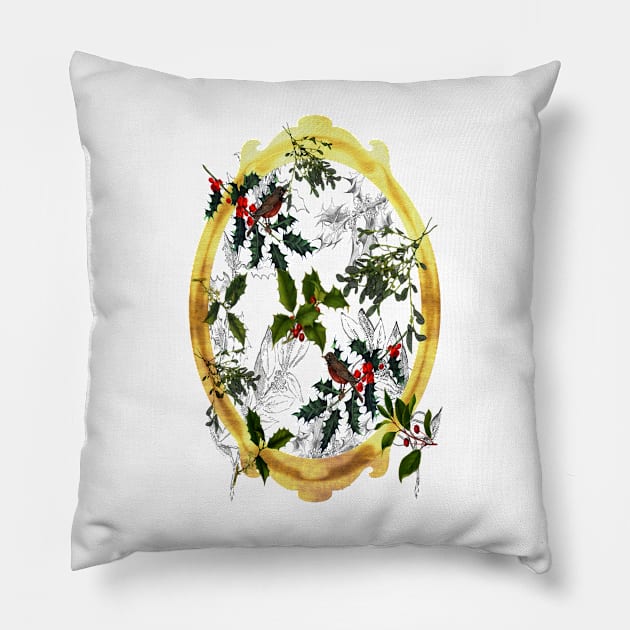 Holly and Mistletoe Pillow by RoxanneG