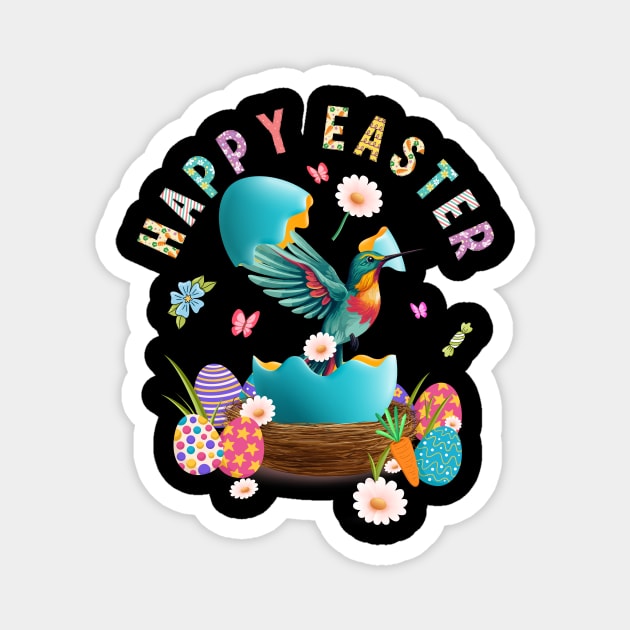 Hummingbird Happy Easter Egg Hunting Easter Day Magnet by inksplashcreations