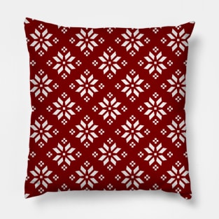 Large Dark Christmas Candy Apple Red with White Poinsettia Flowers Pillow