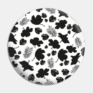Hand drawn hibiscus, tropical leaves black and white pattern Pin