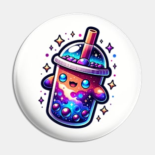 Galaxy Covered Cute Boba Tea Pin