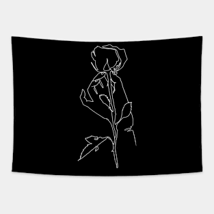 hand holding a rose minimalistic line art in white Tapestry
