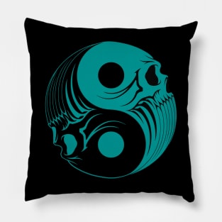 Teal and Black Yin Yang Skulls Pillow