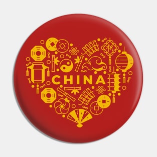 Chinese Icons in a Heart Shape // China Pride Pin