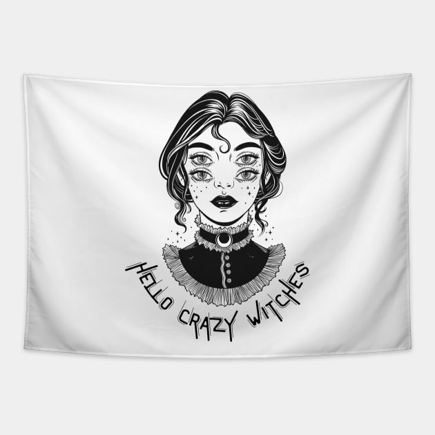 Hello Crazy Witches Tapestry by Creativity Haven