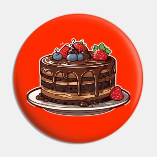 Chocolate Cake with Strawberries Cute Cartoon Sticker Pin