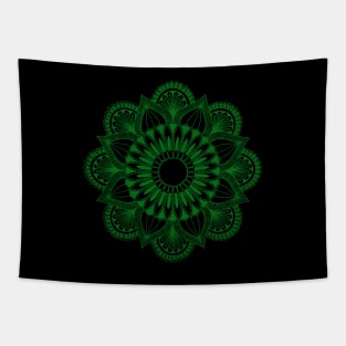 Flower Mandala (green on black) Tapestry