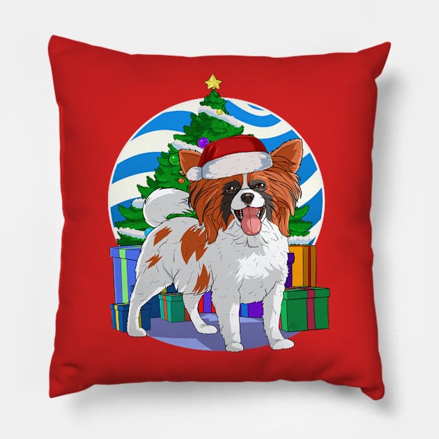 Papillon Cute Santa Christmas Gift Pillow by Noseking