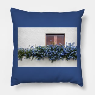 Window with blue flowers Pillow