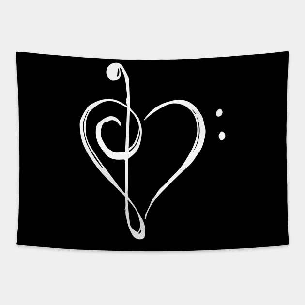 Love Music - Treble and Bass Clef Heart - white Tapestry by MeowOrNever