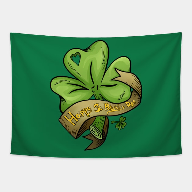 Happy Patrick's Day Shamrock Tapestry by KimLeex