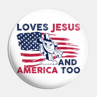 Retro Loves Jesus and America Too God Christian 4th of July Gift For Men Women Pin