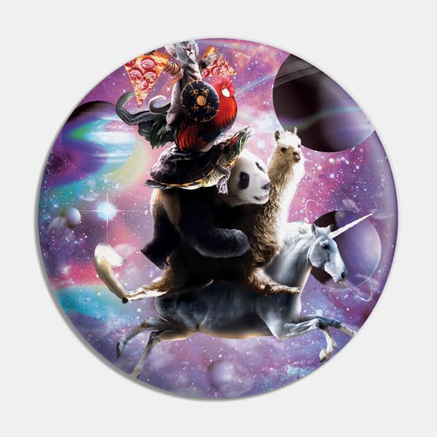 Cat Riding Chicken Turtle Panda Llama Unicorn Pin by Random Galaxy