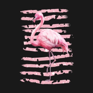 Pink Flamingo With Stripes T-Shirt