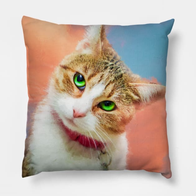 a cat tilting her head in the sky Pillow by Arteria6e9Vena