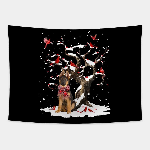 German Shepherd Scarf Cardinal Snow Christmas Tapestry by cogemma.art