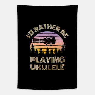 I'd Rather Be Playing Ukulele Ukulele Headstock Vintage Sunset Tapestry