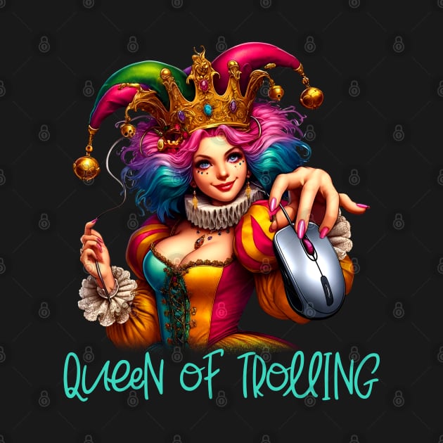 The Queen of Trolling - Whimsical Jester Crown & Computer Mouse Tee by JJDezigns