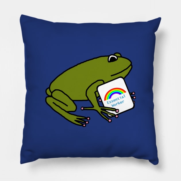 Frog with Worker Rainbow Essential Employee Meme Pillow by ellenhenryart