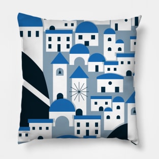 Santorini village pattern in white and blue Pillow