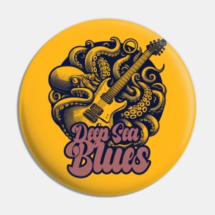 tshirt mug, sticker, print, Psychadelic Blues Music wit octopus and guitar "Deep Sea Blues" Pin