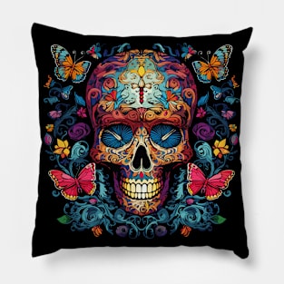 Hippie Skull Butterfly Garden Pillow