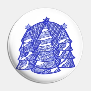 Christmas fir trees in blue ink Pin