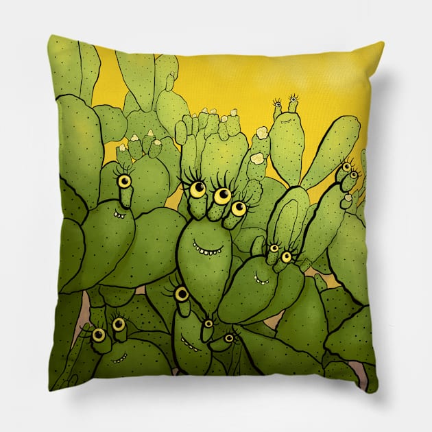 Funny Cactus Character Cute Succulent Creatures Pillow by Boriana Giormova