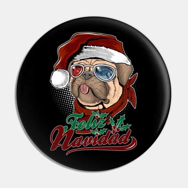 Feliz Navidad cute pug Pin by RockabillyM