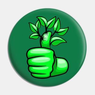 Green Hand Thumb Up and Leaves Ecological Icon Pin