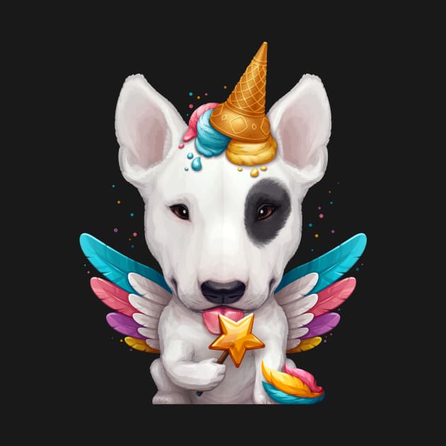 White Bull Terrier with Black Eye Patch Ice Cream Unicorn by stonemask