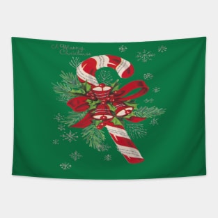 Vintage Merry Christmas Candy Cane Tapestry