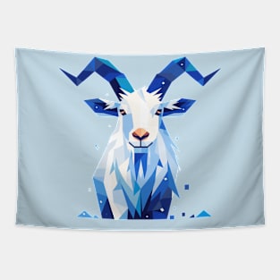 Geometrical Blue Mountain Goat. Adorable Mosaic Cute Kawaii Simple Animal Tapestry