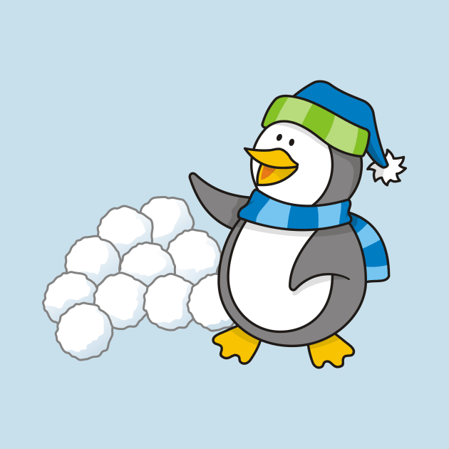 Little Penguin with Snow Balls Waving by sifis