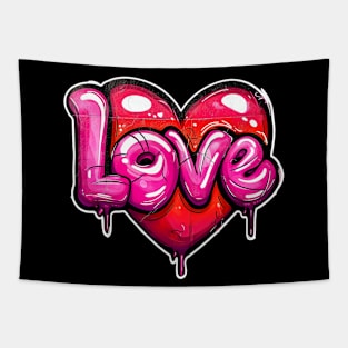 Cool Bubble Letter Graffiti and Valentines Heart LOVE Text Word Tapestry