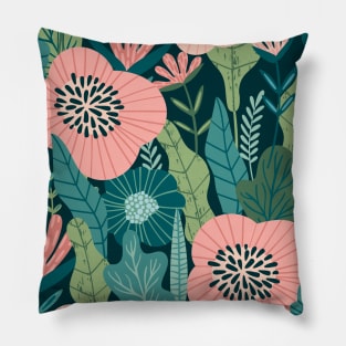 Green Floral Jungle Print Pillow