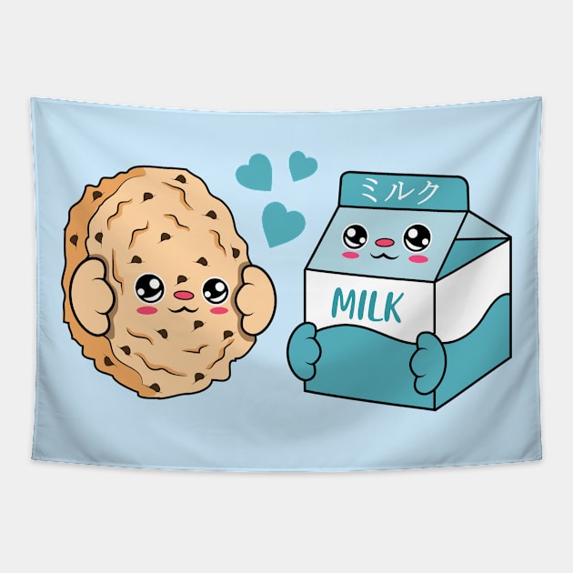 All i need is cookies and milk, Kawaii cookies and milk cartoon. Tapestry by JS ARTE