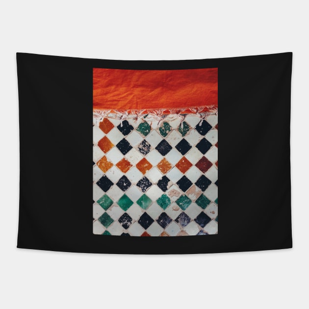 Orange Carpet on Moroccan Tiled Floor Tapestry by visualspectrum