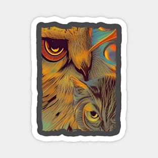 a cat and an owl Magnet