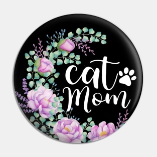 Cat mom watercolor floral Design Pin