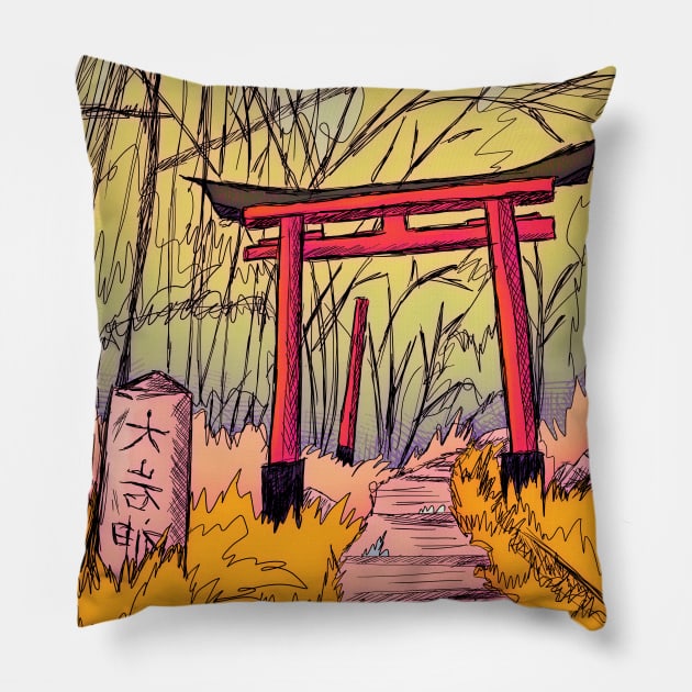 The Japanese Garden Pillow by Swadeillustrations