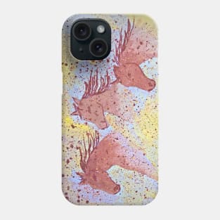 Three horses runing in the desert. Handmade painting. Phone Case