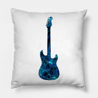 Blue Flame Guitar Silhouette on Black Pillow