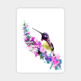 Hummingbird and Pink purple Flowers Magnet