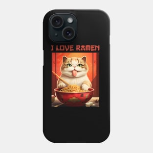 Quirky Kitty Cat Eating Ramen - I Love Ramen Phone Case